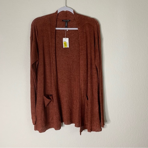 Eileen fisher Womens orange terracotta linen knit high neck cardigan S NEW - Picture 1 of 8